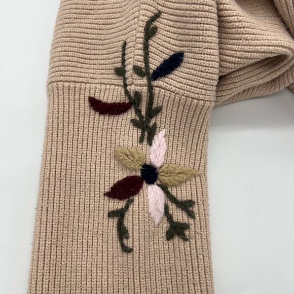 Strut & Bolt Knitted Embroidered Floral Open Front Cardigan Tan Womens Size XL - Picture 2 of 7